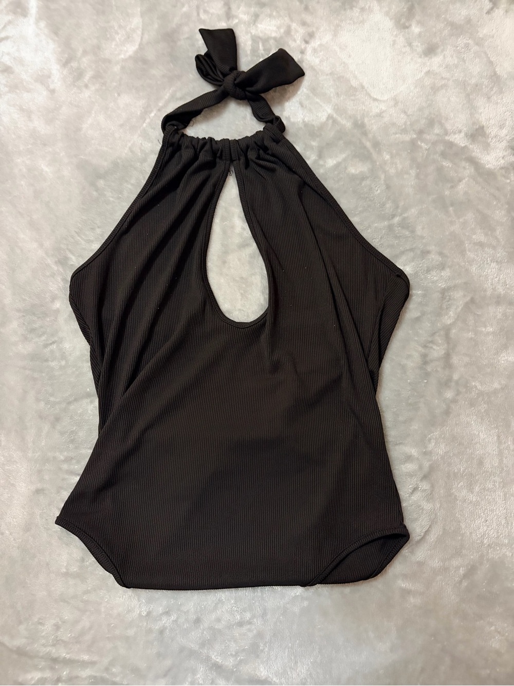 Black Ribbed Tie-Halter Keyhole Camisole Top